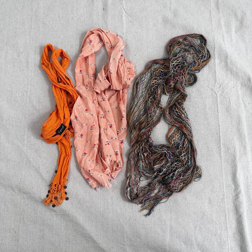 Scarf Bundle set of 3 Scarves Shades of Orange Brown Peach style variety